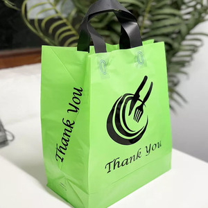Promotional Thank You Togo Plastic Bags Takeaway Plastic Tote Bag Custom Logo Tote Take Out Plastic Bag With Handle