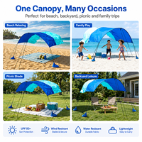 Toldo de Playa, Protección Solar 300*300cm UPF 50+, Resistente al Agua y al Viento, Portátil, de Fácil Montaje, Refugio para Campamento al Aire Libre, Postes de Acero