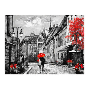 Astratto London Street paesaggio tela pittura a olio arte murale poster stampe <span class=keywords><strong>amanti</strong></span> sotto l'ombrello rosso immagini decorazioni per la casa - Product Image 3