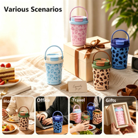 Vaso Térmico Personalizado con Estampado de Leopardo, de Acero Inoxidable, Aislado al Vacío, Doble Boca, Antiderrames, para Café al Aire Libre, con Pajita