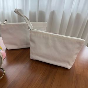 Pure White Zipper Canvas <b>Bag</b> Makeup Pouch Portable Coin Purse Simple DIY Handbag for Travel or Daily Use - Product Image 3