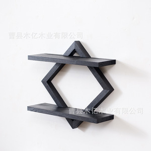 Wooden <b>Wall</b> <b>Mounted</b> <b>Shelf</b> Geometric 2 Tier Charcoal Black For Home Decor Display Rack - Product Image 3
