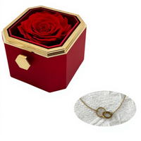Boîte à bijoux octogonale rotative personnalisée avec rose éternelle et collier gravé - Cadeau de la Saint-Valentin et de Noël - Dropshipping