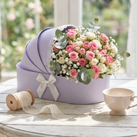Panier cadeau en papier personnalisé de couleur ovale pour berceau de bébé, avec décoration de fleurs et de nœuds, pour bouquet et emballage de cadeaux