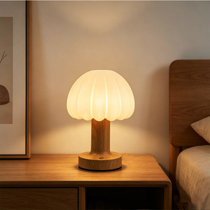 Scandinavian Mushroom Table Lamp Decorative Brass Base <b>White</b> Crystal Bell <b>Shade</b> Push Button Switch LED 3500K Warm <b>Light</b> - Product Image 4