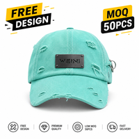 Casquette de baseball WEINI personnalisée avec logo, vert menthe, effet vieilli et déchiré, style Dad Cap avec anneaux métalliques, casquettes de sport style punk pour hommes et femmes, vente en gros