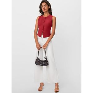 Débardeur court côtelé boutonné sans manches pour femme, gilet tricoté court, idéal pour l'été et les vacances à la plage - Product Image 5
