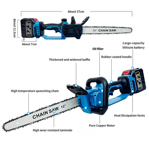 เลื่อยโซ่ไฟฟ้าไร้สาย OEM ขนาด 12 นิ้ว 21V มอเตอร์ไร้แปรงถ่าน 900W ใช้งานมือเดียว สำหรับตัดแต่งไม้ อุตสาหกรรม DIY สีน้ำเงิน - Product Image 2