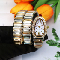 Montre-Bracelet Femme Luxueuse à Tête de Serpent Tendance et Unique, avec Long Bracelet Enroulé et Incrustations de Diamants, Montre à Quartz pour Femmes