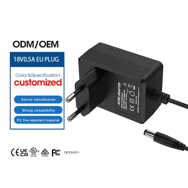 Shenzhen Lvxiangyuan 18V 500mA 9W AC DC Power Adapter EU Plug DC 3.5mm 1.2m Cable Plug in CE RoHS Certified 2-Year Warranty