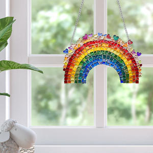 Colgante de cristal de imitación de corazón colorido acrílico arcoíris colorido transfronterizo ventana porche decoración del hogar cadena de hierro etiqueta colgante - Product Image 3