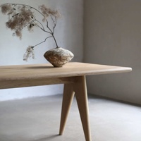 Table de salle à manger en bois massif de style Mid-Century, plateau en dalle de bois, pieds rectangulaires, bureau de conférence pour salle d'exposition