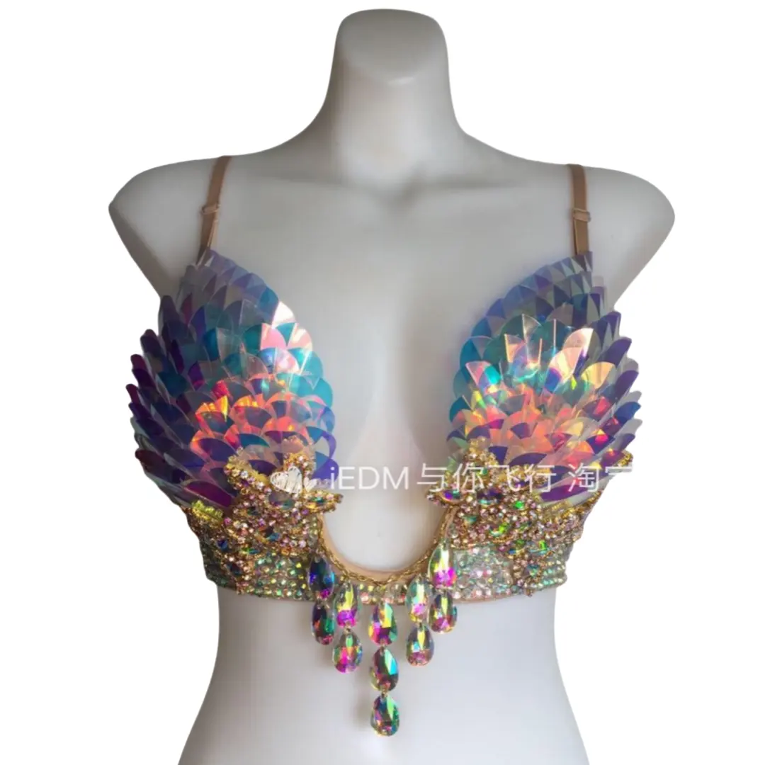 Blingเพชรคริสตัลพู่Belly Dance Braที่แปลกใหม่Dancewear Stripperชุดเซ็กซี่ปาร์ตี้คลับผู้หญิงเลื่อมRhinestoneบิกินี่