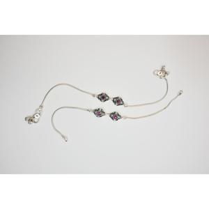 Chaîne de cheville vintage oxydée avec motif floral en améthyste, style serti clos, bijou pour femme, idée cadeau - Product Image 1