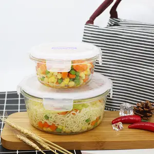 Cấp Thực Phẩm Vòng Hình Dạng Rõ Ràng Stackable Cho Glass Khóa Trái Cây Salad Bento Hộp Ăn Trưa Thực Phẩm Container Để Đi Với Nắp