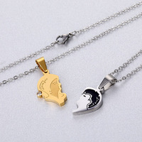 Collier pendentif cœur brisé plaqué or pour amoureux chinois, cadeau pour la Saint-Valentin
