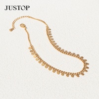 Chaîne de cheville JUSTOP en acier inoxydable plaqué or 18 carats avec disque pièce de monnaie, bijou classique de fête pour femme, certifié mode