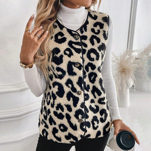 <span class=keywords><strong>Gilet</strong></span> en polaire jacquard léopard d'hiver personnalisé pour femmes, fermeture éclair, <span class=keywords><strong>gilet</strong></span> en peau de mouton, veste pour femmes - Product Image 1