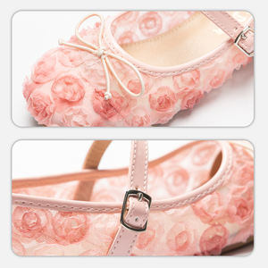 Nouvelles ballerines pour filles d'automne - Chaussures de princesse en dentelle florale rose avec nœud et bride à boucle, chaussures de fête pour enfants - Product Image 4