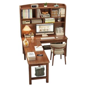 Escritorio esquinero de madera maciza con estantería, escritorio en forma de L para dormitorio, estudio, estación de escritura, 140x120x171cm - Product Image 5