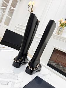 Botas Largas Personalizadas JiuZhou para Mujer, Serie CC, con Aumento de Altura, Impermeables, hasta la Rodilla, Decoradas con Cadenas, con Cordones, de Cuero Genuino - Product Image 3