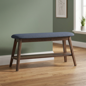 Scandinavian Durable Upholstered <b>Dining</b> <b>Chair</b> with Solid Wood Shoe Shelf Padded Navy Seat Contemporary Design for Home Hallway - Product Image 1