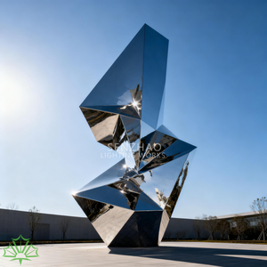 Senzhao - Espejo Geométrico Grande de Diseño Artístico, Escultura Moderna de Metal de Acero Inoxidable Pulido - Product Image 1