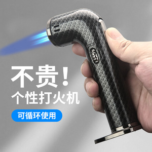 Encendedor de butano a prueba de viento de 4 chorros, antorcha metálica para camping, barbacoa, encendedor de cigarros con diseño de fibra de carbono - Product Image 2