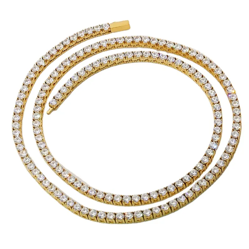 Gargantilla de moda para mujer, collar de cadena de tenis de 4mm de acero inoxidable chapado en oro con incrustaciones de piedra de circón de lujo para mujer