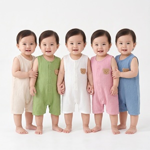 Onesie modèles d'été respirant absorbant la sueur <span class=keywords><strong>gilet</strong></span> barboteuse nouveau-né bébé Double gaze boutons dissimulés vêtements de maison - Product Image 1