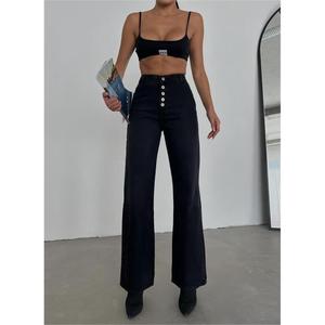 Jean en denim boutonné respirant coupe boyfriend jambe large imprimé décontracté vintage disponible pour l'hiver/été/automne noir taille XL foncé/clair - Product Image 2