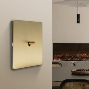 Interrupteur à <span class=keywords><strong>levier</strong></span> vintage de style industriel en acier inoxydable doré mat 250V, type 86, prise européenne - Product Image 2