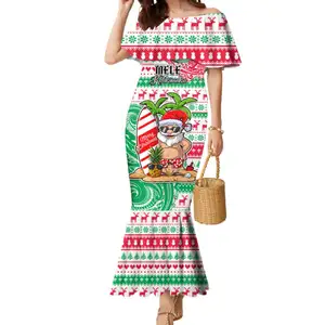 Hawaii, рождественское вечернее платье, Санта-Клаус, платье с принтом серфинга, подарок на Рождество, низкий минимальный заказ, уличная одежда, Женская сублимационная одежда