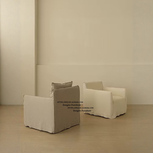 Fauteuil simple en tissu de <span class=keywords><strong>lin</strong></span> <span class=keywords><strong>blanc</strong></span> de style nordique <span class=keywords><strong>japonais</strong></span>, design amovible et lavable, meubles pour salon et balcon - Product Image 6