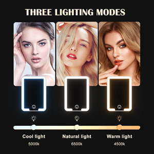 Quà tặng doanh nghiệp xách tay LED trang điểm Vanity gương màn hình cảm ứng Dimmable chiếu sáng có thể gập lại Tabletop mỹ phẩm gương PU da - Product Image 2