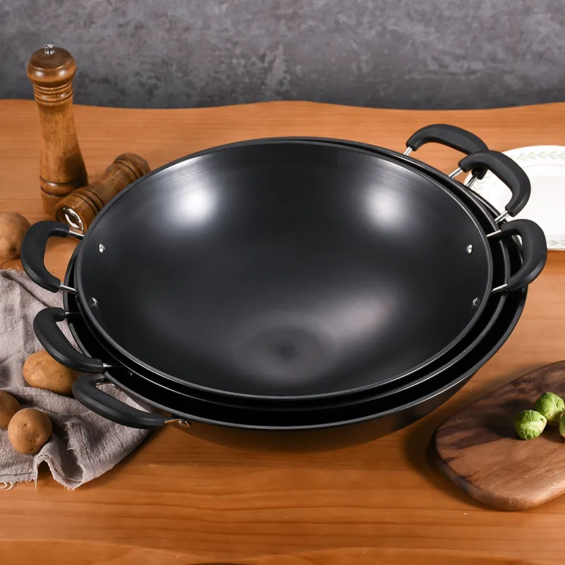 Wholesale Stainless Steel Wok Pan Uncoated Binaural Fine Iron Non-Stick Braised Pan With Refined Iron And Double Ear