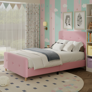 Kinderbetten Möbel Mädchen Prinzessin Rosa Samtbett Prinzessinnen-Kindermöbel Stoffbezogenes Kleinkinderbett - Product Image 1