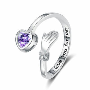 Anillo de circonia cúbica con forma de corazón de amor eterno para mujer, joyería de compromiso, anillo con inscripción I Love You Forever, tono plateado, T0615 - Product Image 5