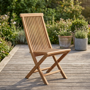 Chaise de jardin pliante en teck massif, mobilier d'extérieur moderne et minimaliste avec pieds effilés - Product Image 1