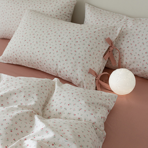 Hàn Quốc Phong Cách 40S Tinh Khiết Tự Nhiên Bông Duvet Cover Set Hoa In Màu Cam Rắn Tấm Set - Product Image 2