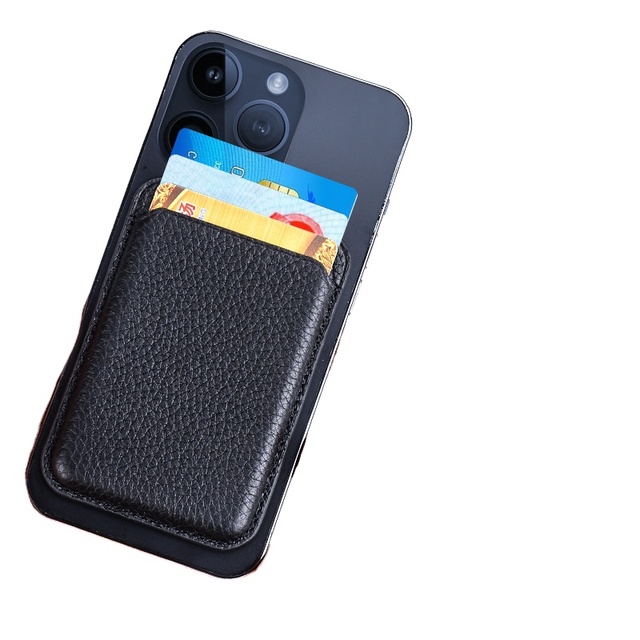 Genuine Leather Ultra-Thin Phone Card Holder with Three Card Slots