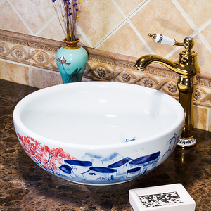 Lavabo de Cerámica Antiguo Hecho a Mano con Diseño de Flor de Ciruelo Pintado a Mano en China - Product Image 2