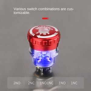 ปุ่มหยุดฉุกเฉินสแตนเลส 16 มม./19 มม./22 มม. ปุ่มกดนิรภัยแบบ Scram Safety E-stop ปุ่มกดฉุกเฉิน IP67 พร้อมไฟ LED วงแหวน 250V - Product Image 3