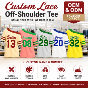 Ingrosso Estivo Greek DST ZPB XHO IPL Sorority Cute Breathable Mesh Off Shoulder Lace Jersey Soror Lady Paraphernalia College - Product Image 5