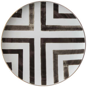 <span class=keywords><strong>Vaisselle</strong></span> <span class=keywords><strong>de</strong></span> mariage <span class=keywords><strong>de</strong></span> luxe en porcelaine fine ensemble d'assiettes noires Crossroads Lines avec bordure dorée gravée pour événements et restauration - Product Image 2