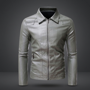 Chaqueta de Cuero PU para Hombre, Corte Entallado, Cuello Camisero, Cierre de Cremallera, Estilo Casual para Otoño - Product Image 2