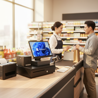 Terminal de point de vente industriel fin à écran tactile 15,6 pouces, système POS Windows 10/11 Android pour la commande en restaurant et bar