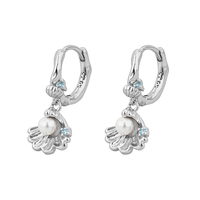 Boucles d'oreilles créoles en forme de coquillage animées en argent sterling S925 avec zircon et perle de coquillage pour filles