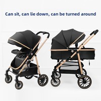 Poussette bébé en métal à grandes roues et positionnement élevé avec siège inclinable et réversible ; 3-en-1 pour nourrissons et tout-petits