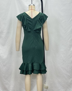 Yazlık Kadın V Yaka Günlük Elbise Pul Payetli Zarif Elbise Fırfırlı Kollu Kalça Sarmalı Seksi Parti Elbisesi - Product Image 6